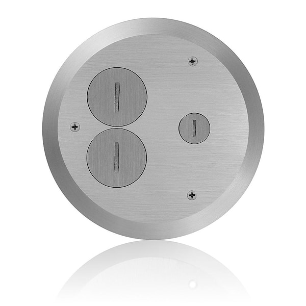 Concrete Floor Box Nickel Plated Cover Plate, 2 Duplex Screw Caps and 1 Data Cap FBC1X-N