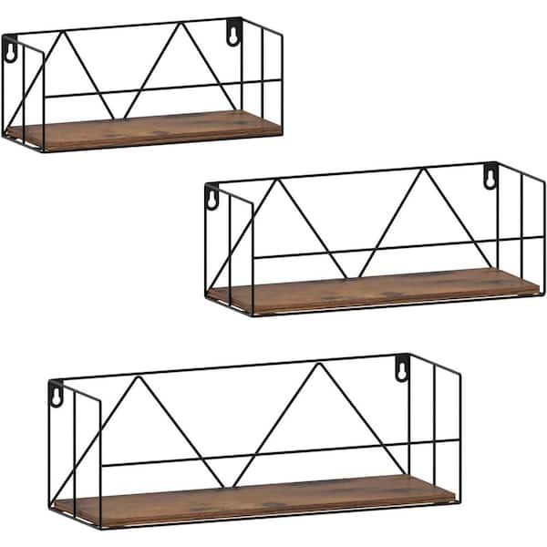 Unbranded 5.4 in. W x 16 in. D Wall Mounted Floating Shelves Set of 3, Decorative Wall Shelf, Rustic Brown