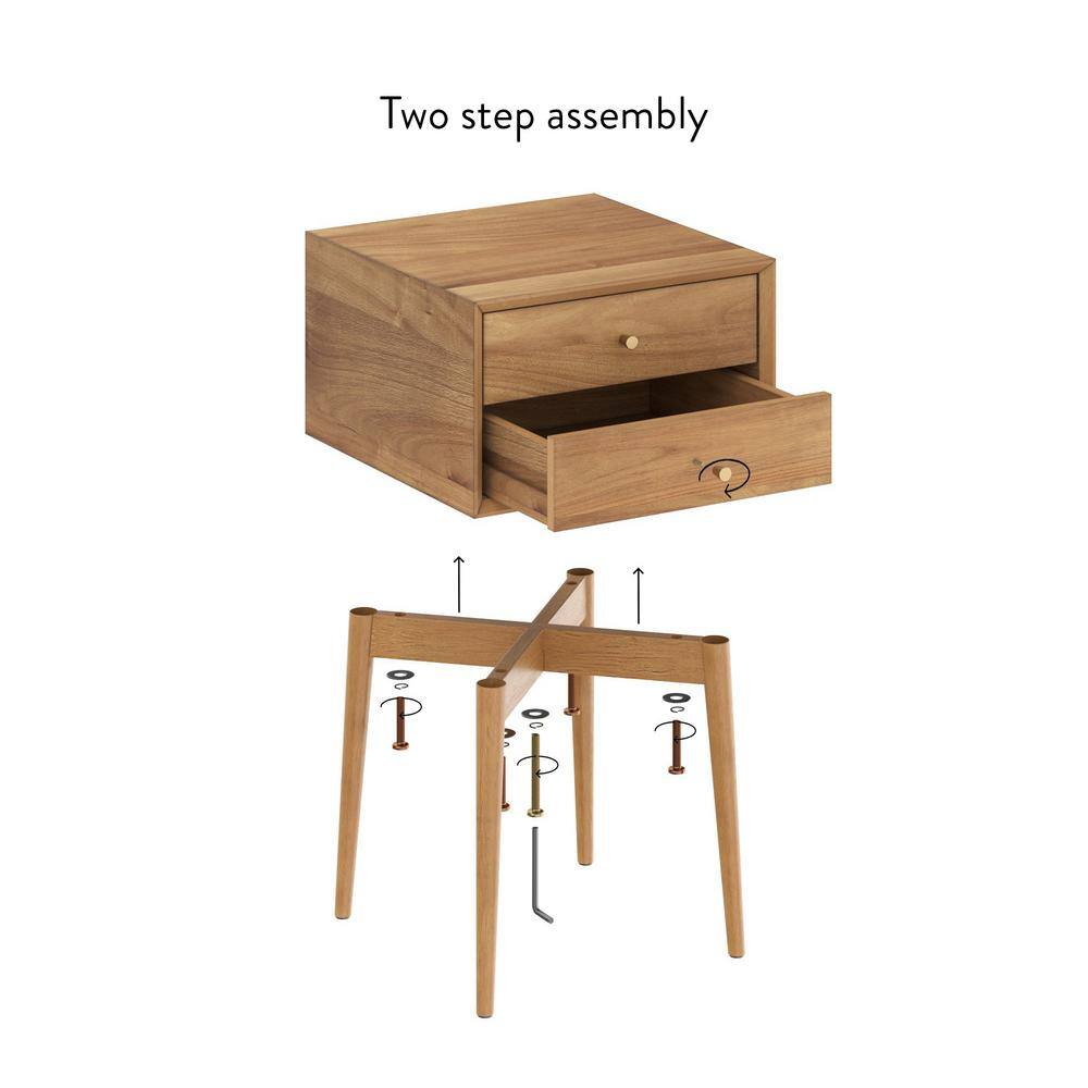 Harper Mid-Century Oak Wood Nightstand with Vintage Brass Hardware