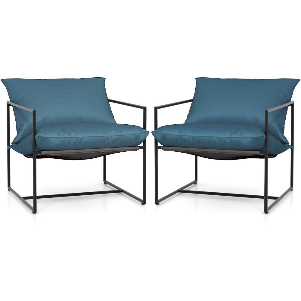 Set of 2 Cushioned Sling Accent Lounge Chairs with Metal Frames and 330 lb. Capacity, Navy price history on PriceWatchPro