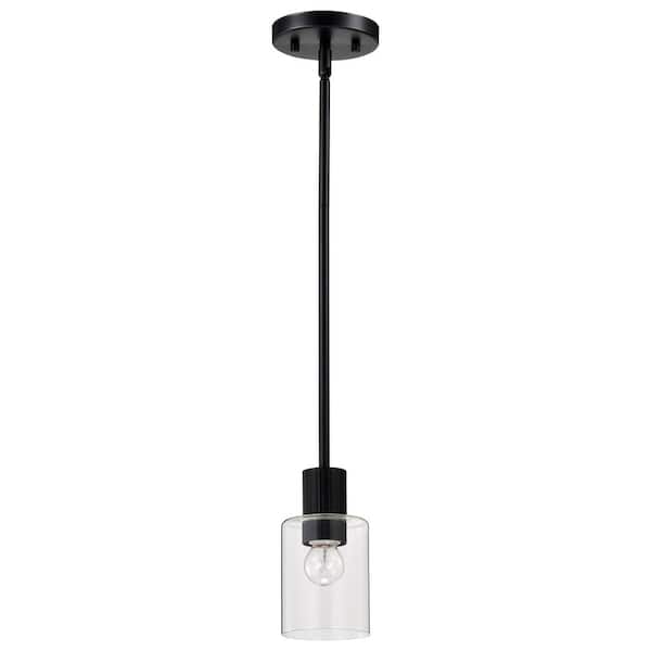 SATCO Clarksville 1-Light Matte Black Transitional Mini- Pendant Light with Clear Glass Shade