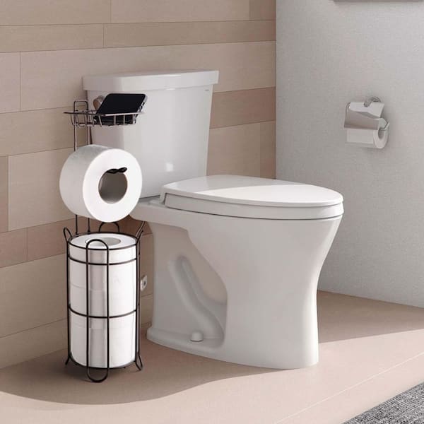 Metal Toilet Paper Holder Stand, Freestanding Toilet Tissue Organizer, Toilet Tissue Rack Scroll Stand, Black