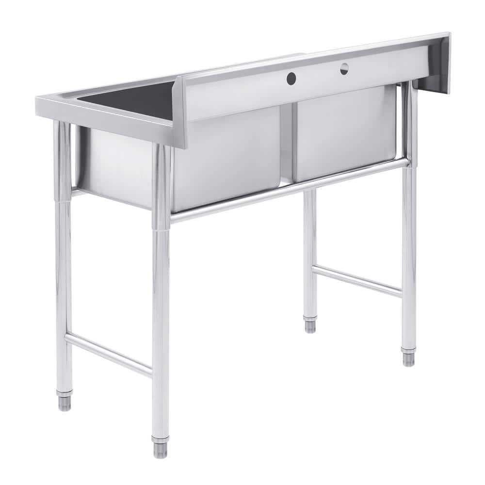 39.4" Stainless Steel Freestanding Double Basin Utility Sink