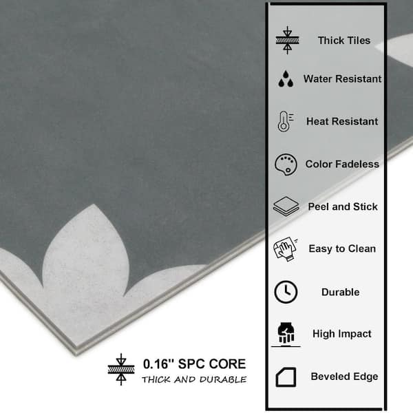 Flower Gray 9 in. x 9 in. x 0.16 in. Vinyl Peel and Stick Backsplash Stone Composite Floor and Wall Tile (0.57 sq. ft.)