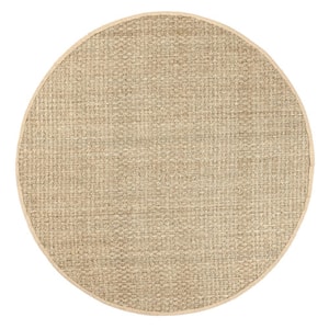 Hesse Checker Weave Seagrass Natural 6 ft. x 6 ft. Round Indoor/Outdoor Patio Area Rug