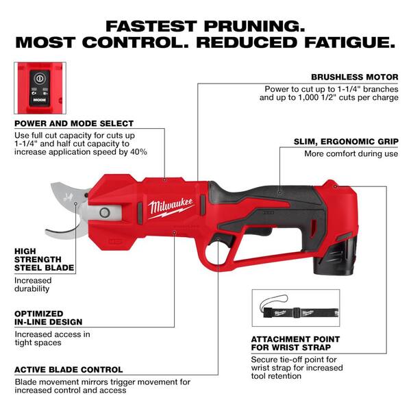 Milwaukee - M12 FUEL 6 in. 12V Lithium-Ion Brushless Electric Cordless Battery Pruning Saw HATCHET w/Pruner Shears, (2) Batteries