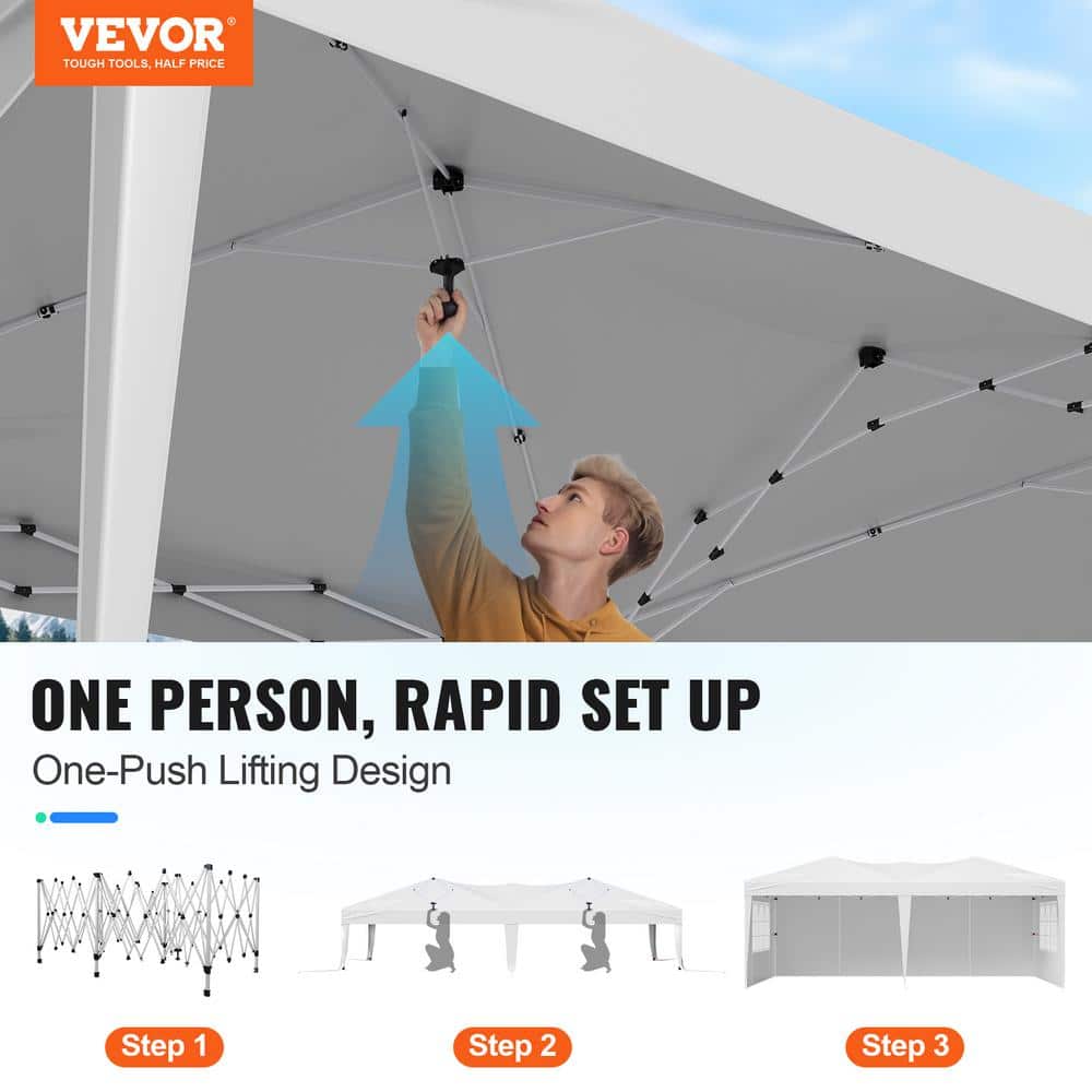 White 10x20 ft Adjustable Height Pop Up Canopy Tent with Sidewalls