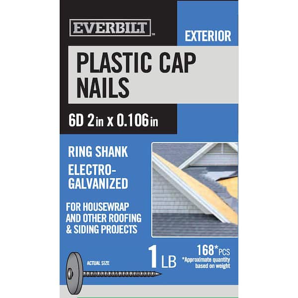 Everbilt 6D 2 in. Plastic Cap Roofing Nails Electro-Galvanized 1 lb (Approximately 168 Pieces)