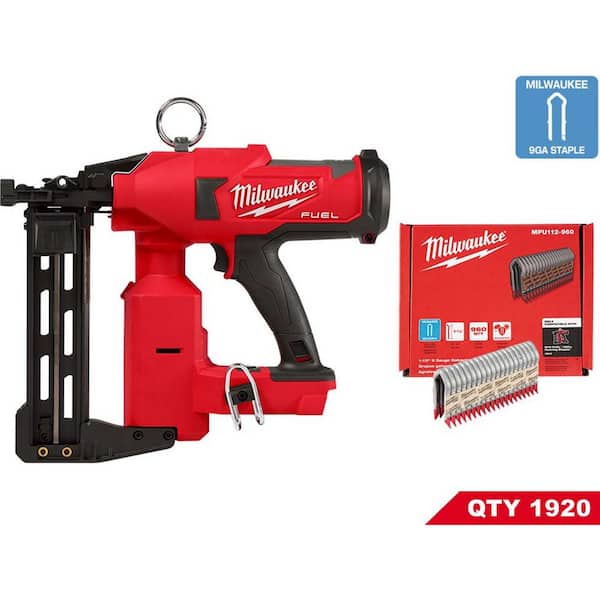 M18 FUEL 18-Volt Brushless Cordless Utility Fencing Stapler w/1-1/2 in. 9-Gauge Galvanized Staples 960 per Box (2-Pack)