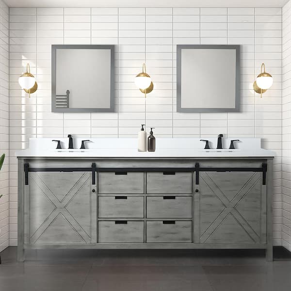 Lexora Marsyas 84 in W x 22 in D Ash Grey Double Bath Vanity and Cultured Marble Countertop