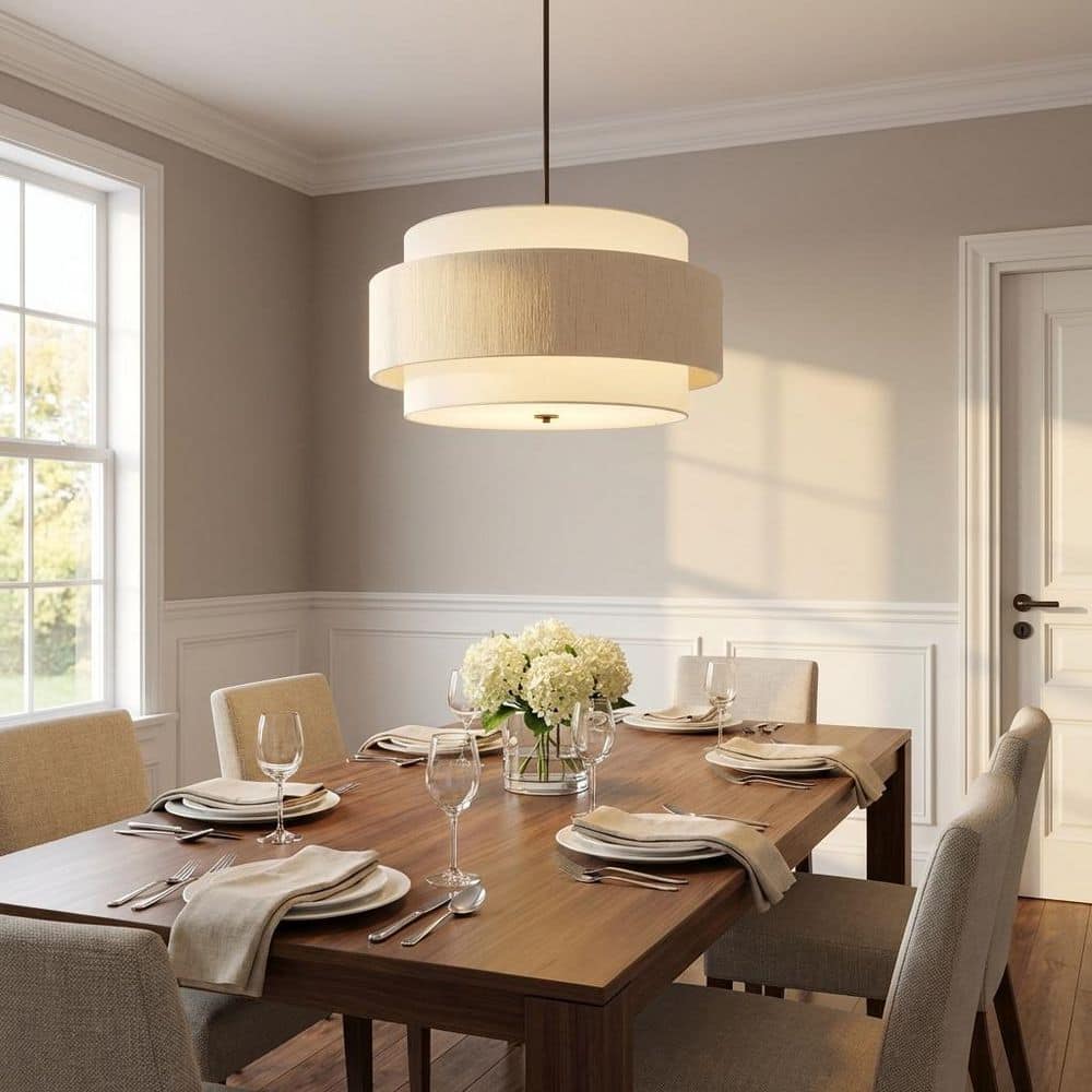 Belaro 26 in. W x 16.25 in. H 4-Light Aged Iron/Black Dimmable Pendant Light with White Linen String Fabric Shade price history on PriceWatchPro