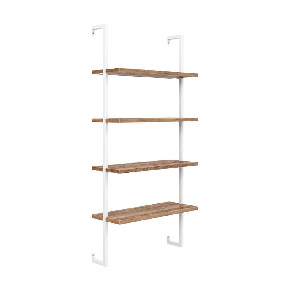 42" Oak and White Industrial Floating Wall Mount Bookshelf
