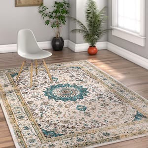 Luxbury Mahal Traditional Vintage Persian Oriental Beige 3 ft. 11 in. x 5 ft. 3 in. Area Rug