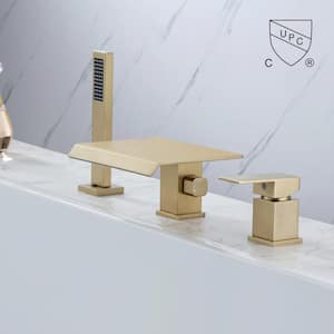 RX8013LSJ 1-Handle 1-Spray Roman Bathtub Faucet with Handheld Shower in Brushed Gold