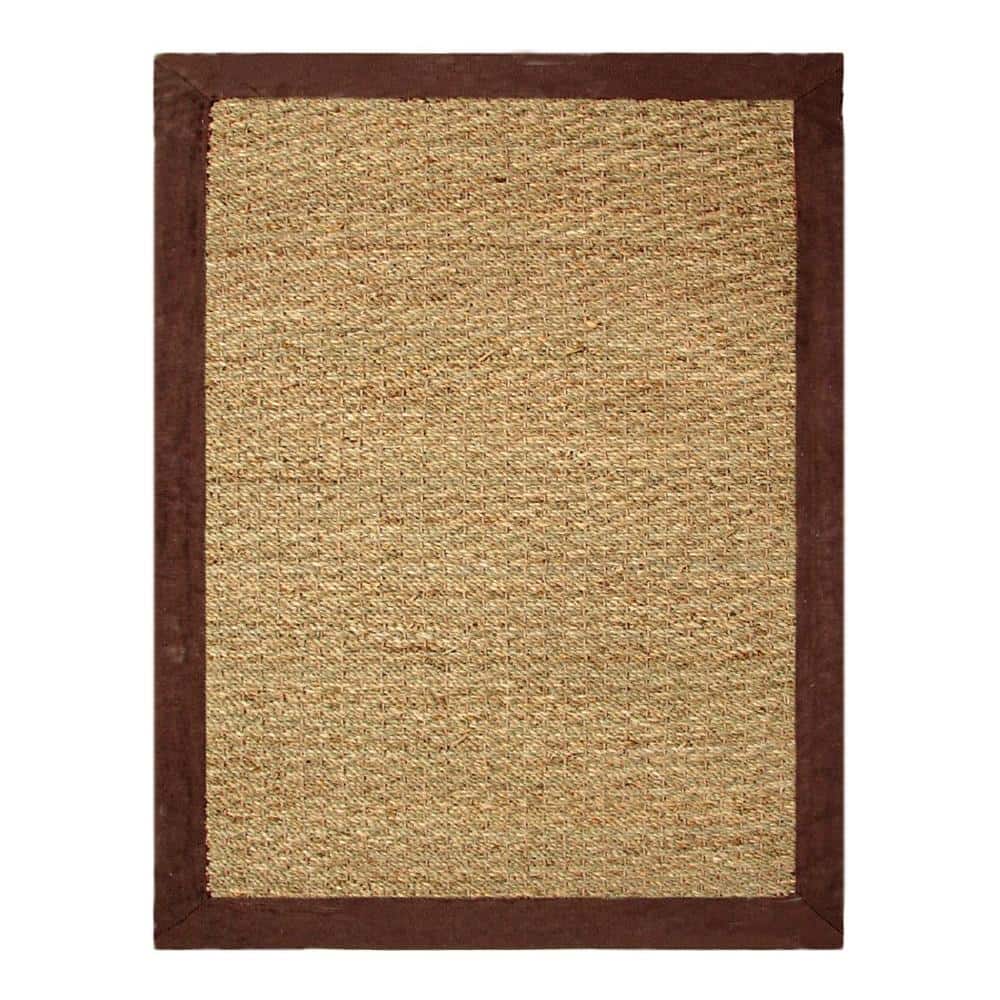 Chocolate Brown Cotton Border Seagrass Area Rug, 2' x 3'
