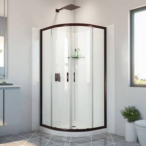 Prime 36 in. D x 36 in. W x 78-3/4 in. H Shower Enclosure Base and White Wall Kit in Oil Rubbed Bronze and Clear Glass