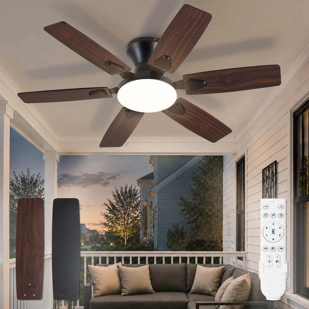MOKSILED 60 in Standard Flush Mount Low Profile Black Ceiling Fan with Lights, APP & Remote, Quiet Reversible Motor,6 Speed