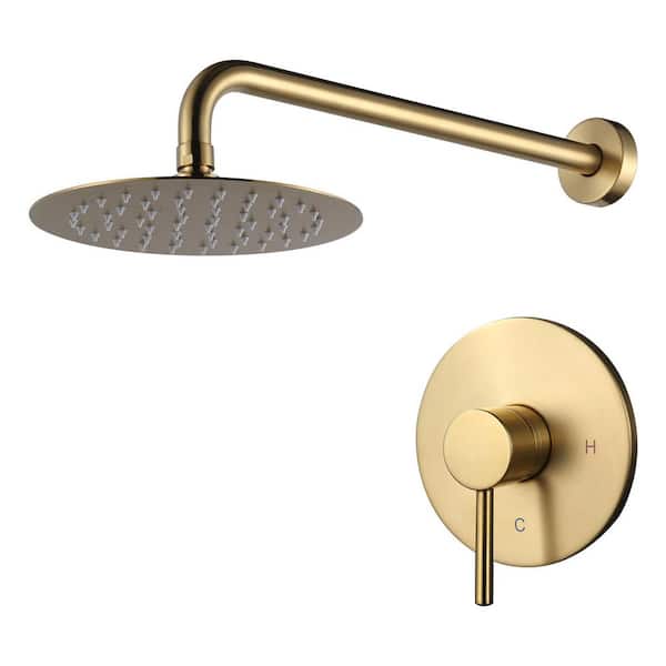 Round 1-Spray Patterns with 1.8 GPM 8 in. Wall Mount Rain Fixed Shower Head in Brushed Gold