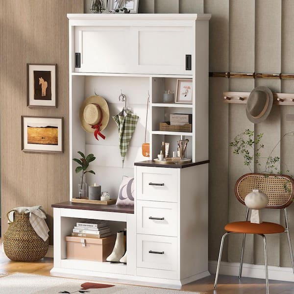 anpport Modern 73.1 in. H White Hall Tree with Shelves and Drawers