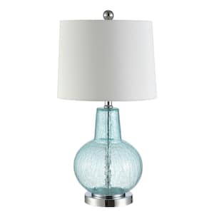 Atlas 24 in. Blue Crackle Table Lamp with Light Gray Shade