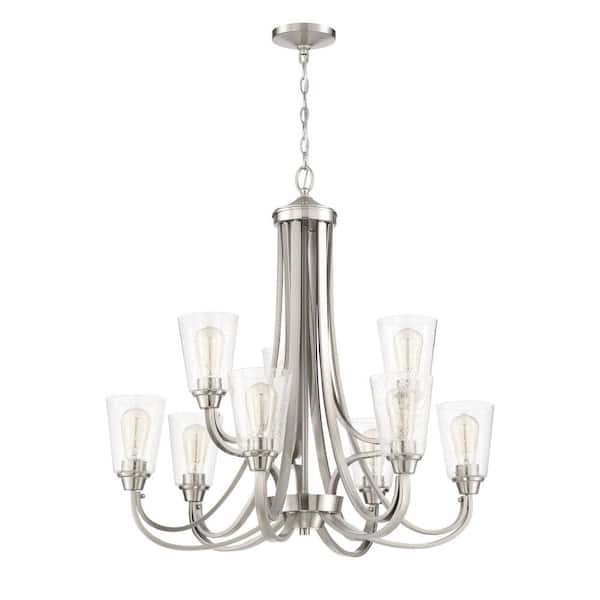 CRAFTMADE Grace 9-Light Brushed Polished Nickel Finish with Seeded Glass Chandelier for Kitchen/Dining/Foyer, No Bulbs Included