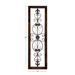 19 in. x 62 in. Metal Brown Ornate Scroll Wall Decor with Black Frame