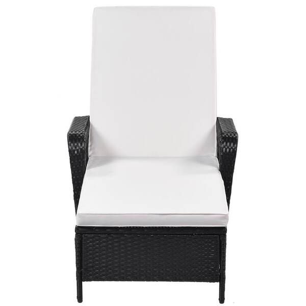 Afoxsos Black Pool PE Rattan Wicker Outdoor Patio Sun Chaise Lounge with Adjustable Backrest and Beige Cushion