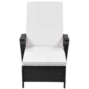 Outdoor patio pool PE rattan wicker chair wicker sun lounger, Adjustable backrest, beige cushion, Black wiker (1 set)