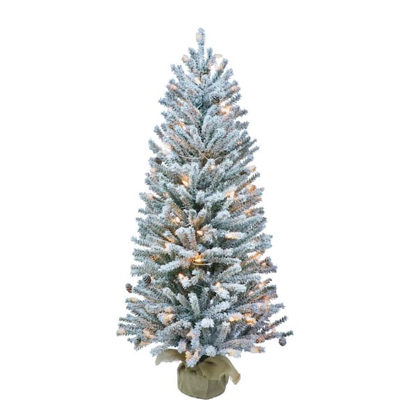 Puleo International 3 ft. Green Prelit Flocked Fir Artificial Christmas Tree with 50 Lights and Pines Cones