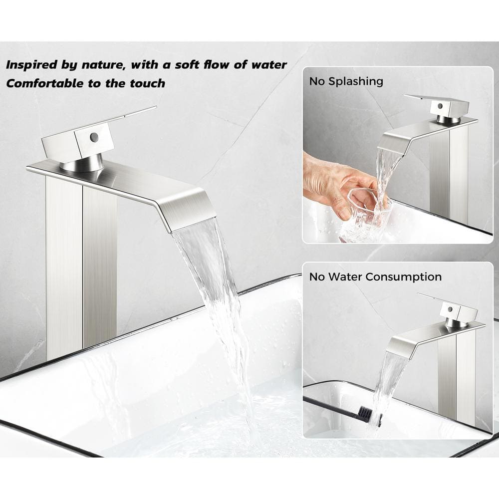 Brushed Nickel Single Handle Waterfall Vessel Sink Faucet