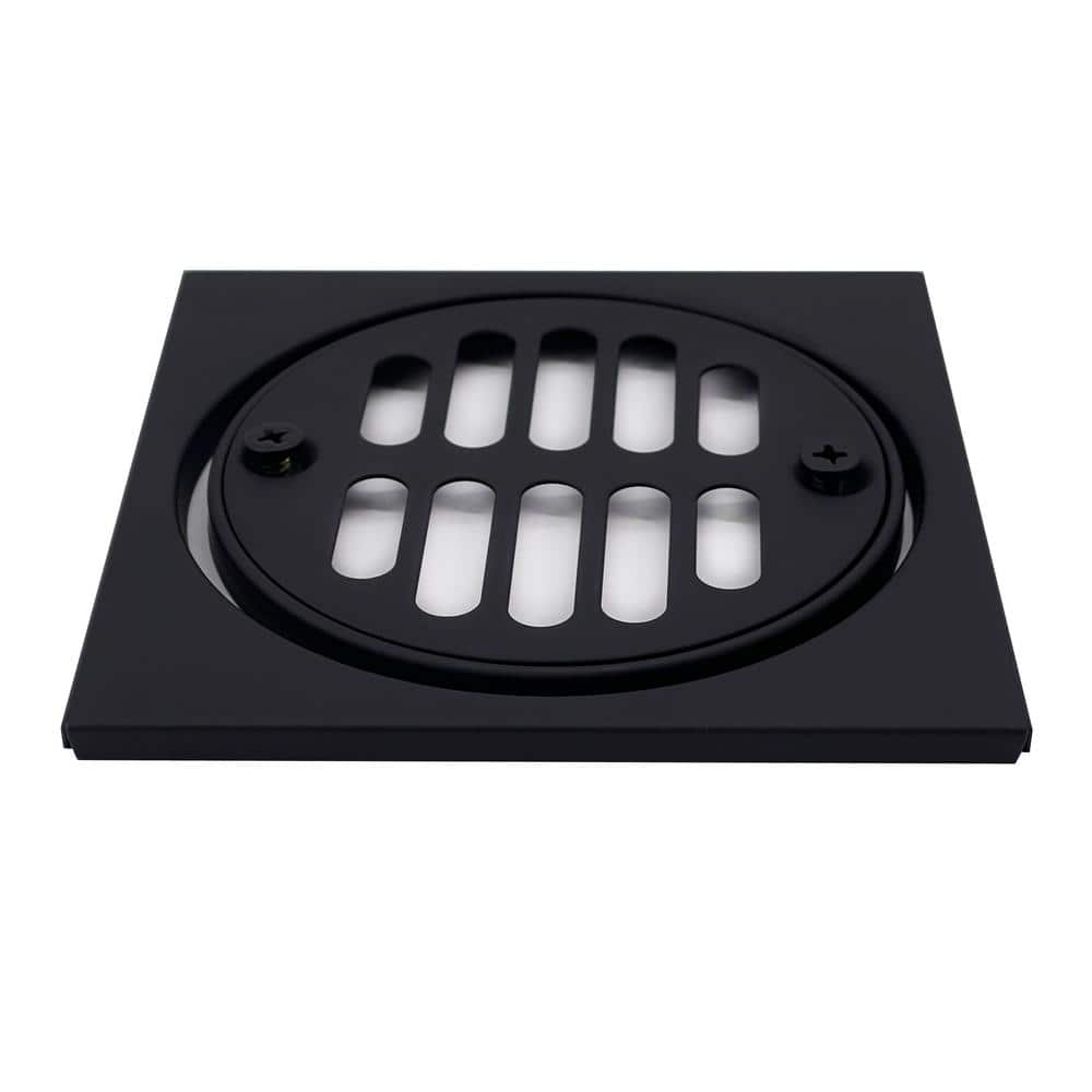 Matte Black Square Brass Shower Drain Cover with Round Strainer Grid