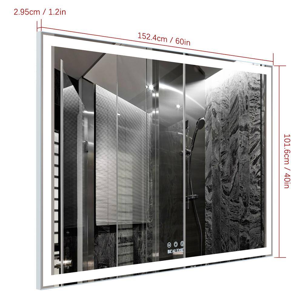 60x40 Inch Silver Aluminum LED Bathroom Vanity Mirror