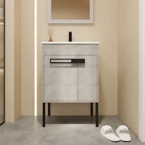 Victoria 24 in. W x 18 in. D x 35 in. H Freestanding Single Sink Bath Vanity in Gray with White Ceramic Top and Cabinet