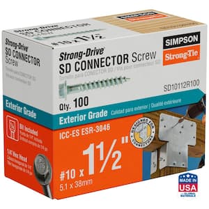 #10 x 1-1/2 in. 1/4-Hex Drive, Strong-Drive SD Connector Screw (100-Pack)