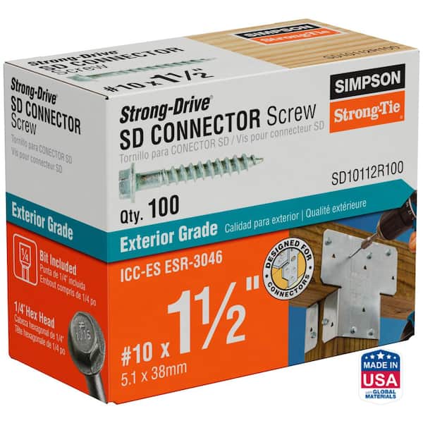 Simpson Strong-Tie #10 x 1-1/2 in. 1/4-Hex Drive, Strong-Drive SD Connector Screw (100-Pack)