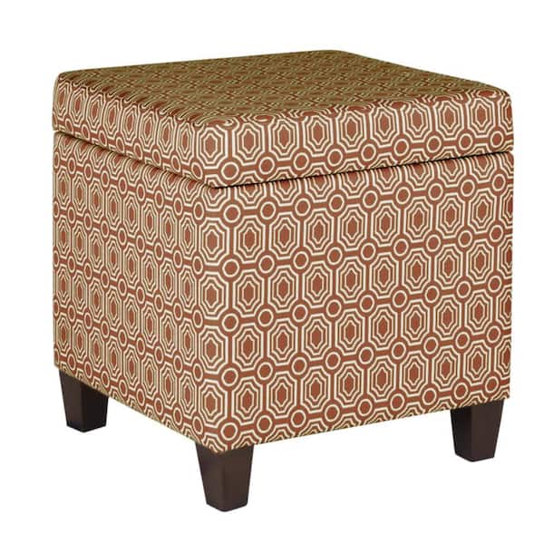 Benjara Orange and Cream Fabric Square Storage Ottoman