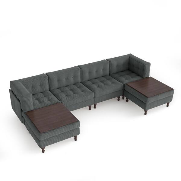 Uixe 130.8 in. Square Arm 6-piece Corduroy U-Shaped Sectional Sofa