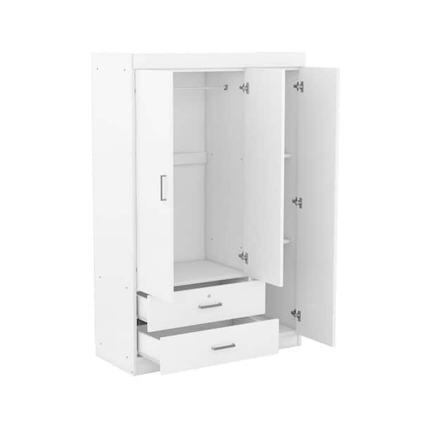 Nestfair 3-Door White Wood 41.3 in. W Wardrobe with 2 Drawers Nestfair 3-Door White Wood 41.3 in. W Wardrobe with 2 Drawers