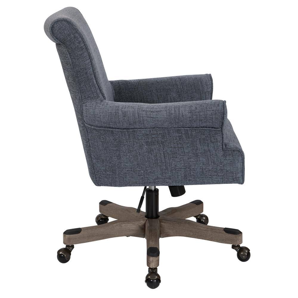 Contemporary Navy Fabric Task Chair with Brushed Grey Wood Base