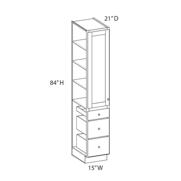 Kunal Kitchens Norfolk Shaker 15 in. W x 84 in. H x 21 in. D in Painted White Plywood Assembled Bath Linen Cabinet w/(3) Drawers
