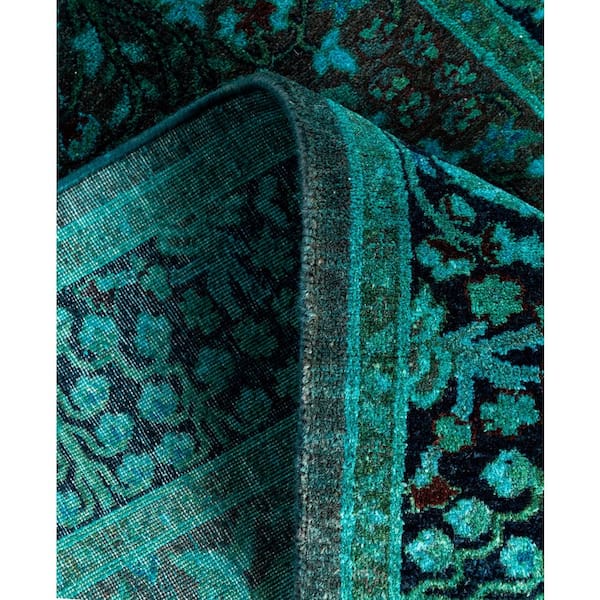 Overdyed Green 3 ft. x 11 ft. Solid Wool Indoor Runner Rug