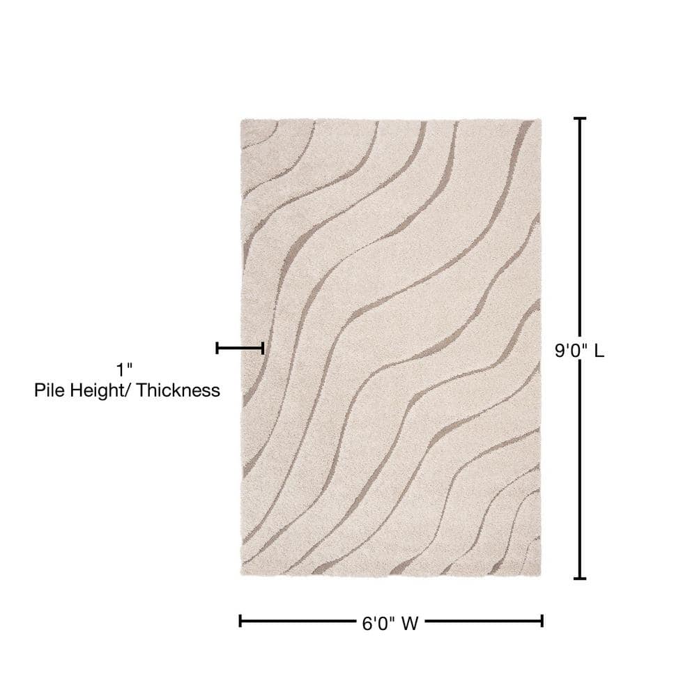 Cream Beige Hand-knotted Shag Area Rug 6' x 9'
