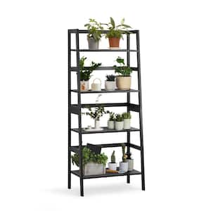 49.4 in. Tall Black Bamboo 4-Shelf Ladder Bookcase with Slatted Shelves
