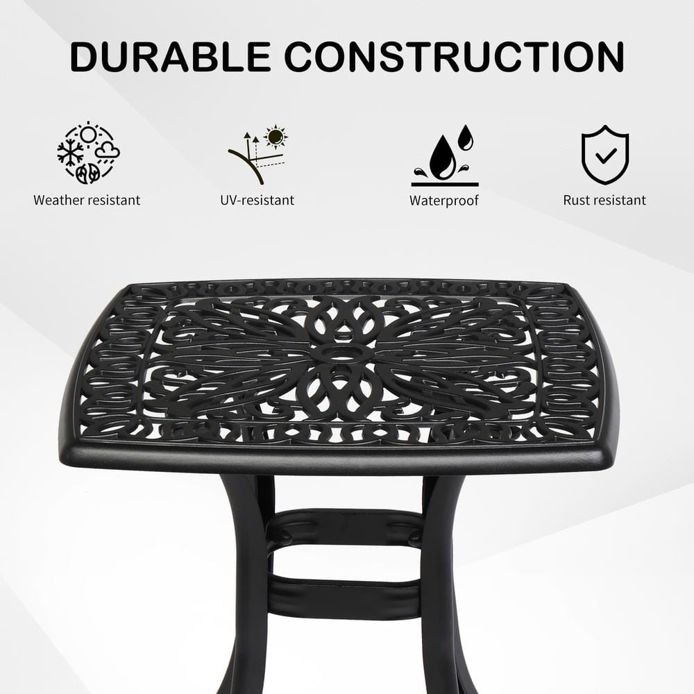 Black Square Aluminum Outdoor Side Table with Elegant Cut-Out Design