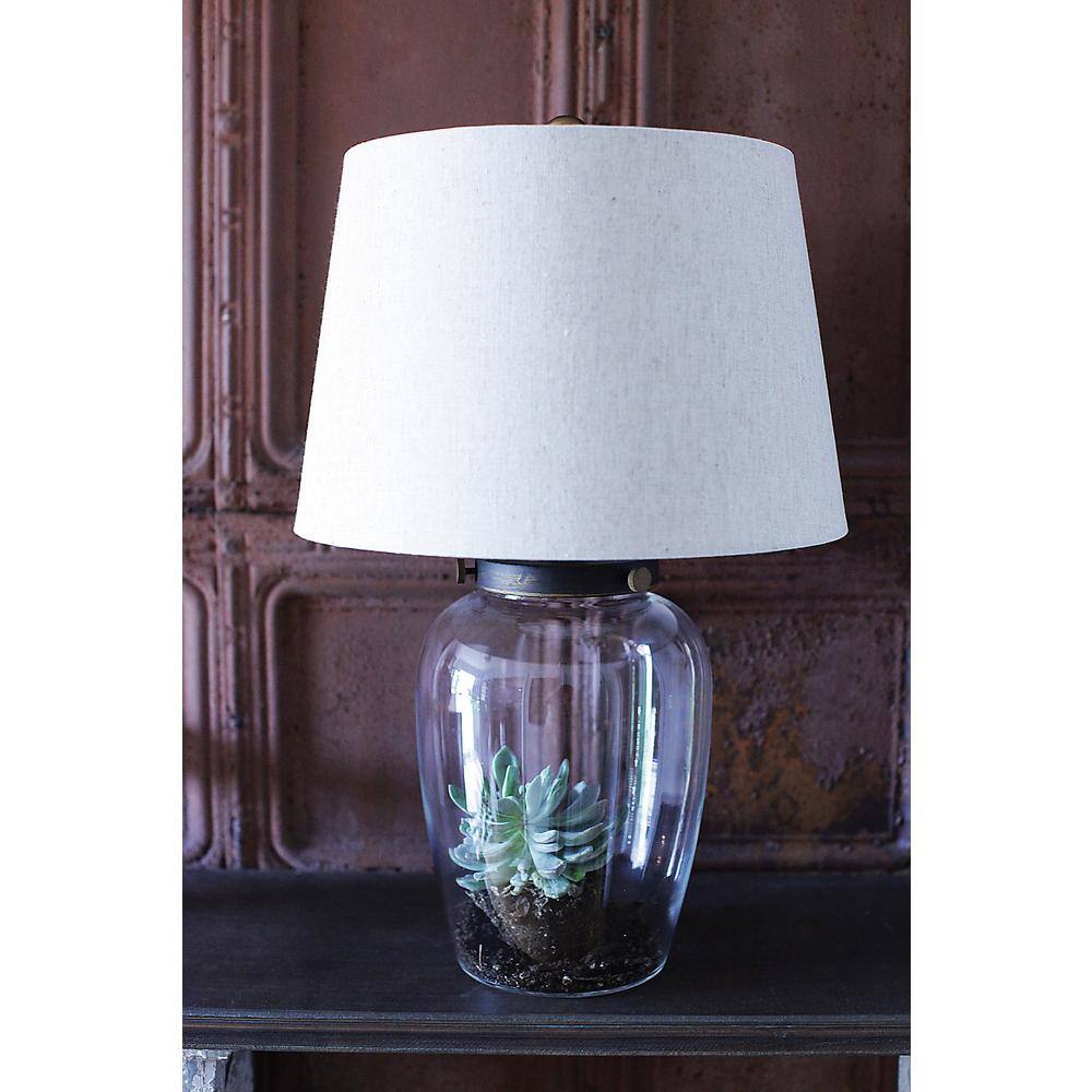 Clear Glass Fillable Table Lamp with Beige Linen Shade