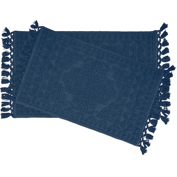 French Connection Nellore Fringe Cotton Navy 17 x 24 in./20 x 34 in. 2