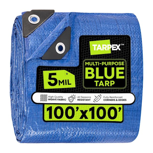 5 Mil Poly Tarp 100 ft. x 100 ft. Plastic Weather-Resistant Multi-Purpose Blue Cover