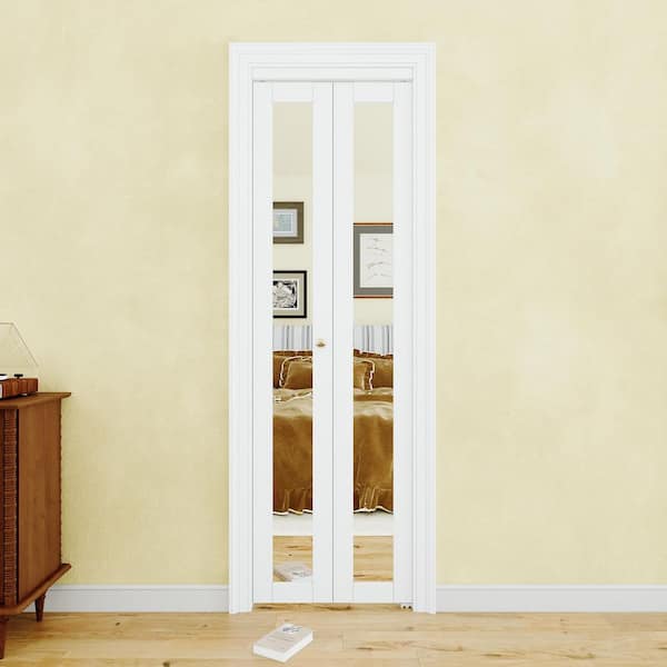 ARK DESIGN 24 in. x 80 in. 1-Lite Mirror and MDF White Solid Core Prefinishied Closet Bi-fold Door with Hardware Kit