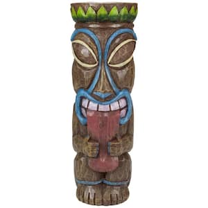 16 in. Solar Lighted Polynesian Outdoor Garden Tongue Out Tiki Statue