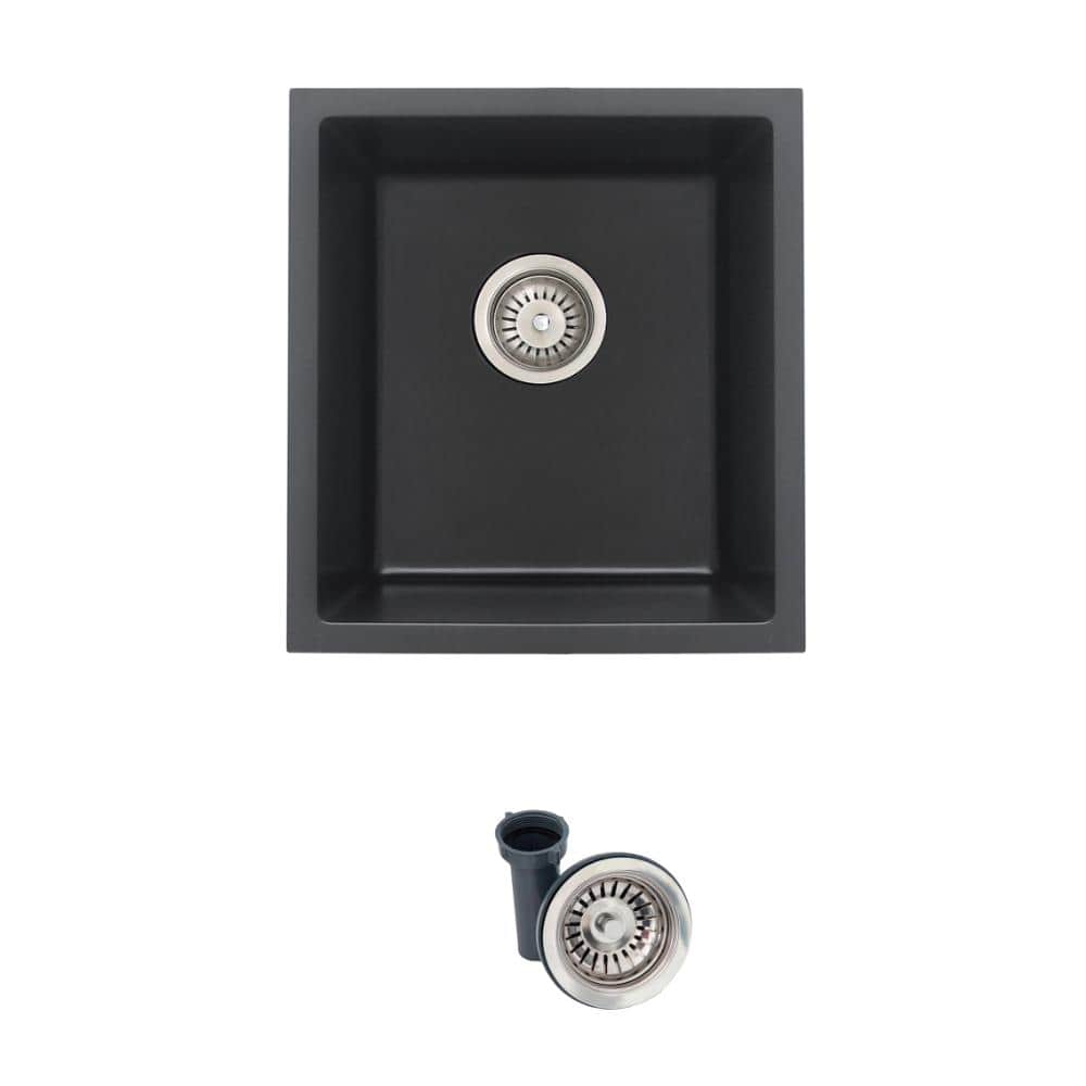 Dual-Mount 15.5 in Black Composite Granite Single Bowl Kitchen Sink with Strainer price history on PriceWatchPro